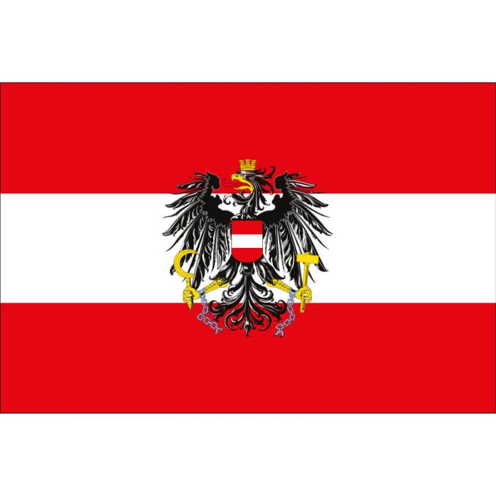 Österreichfahne mit Wappen Hochformat 110 g/m²